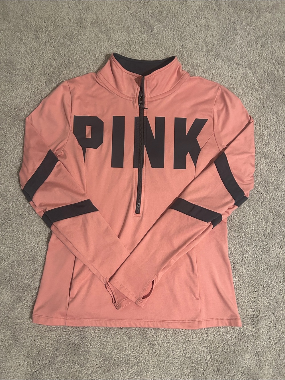 PINK Victoria's Secret Coral Half-Zip Pullover with Black Accents